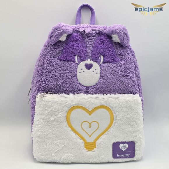 Loungefly Care Bears Bright Heart Raccoon Fuzzy Mini Backpack - Picture 1 of 7
